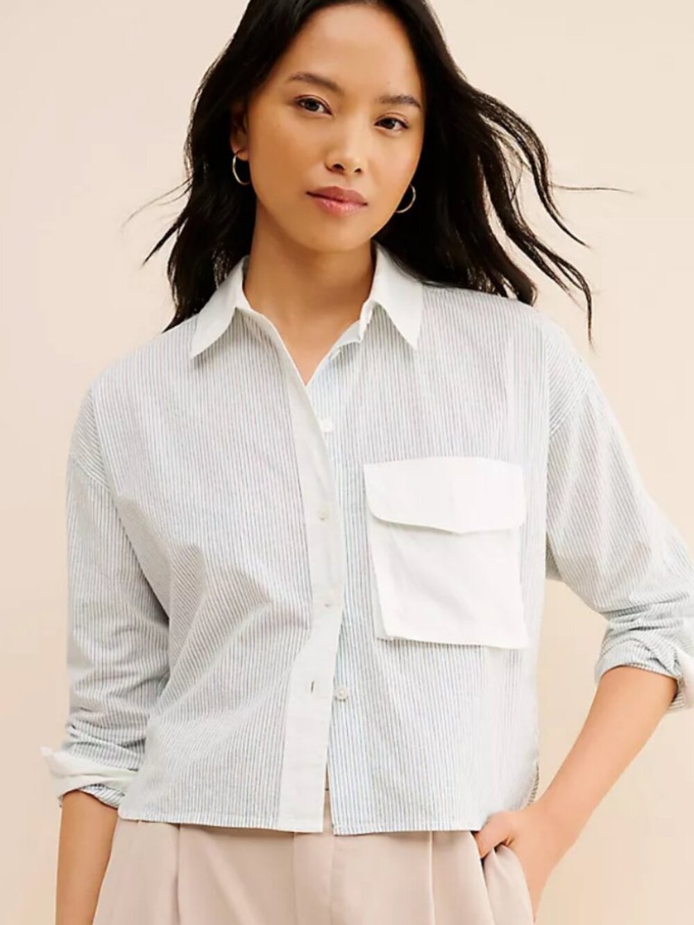 Madewell Striped Cropped Shirt S Oversized Boxy Utility Button Down Top